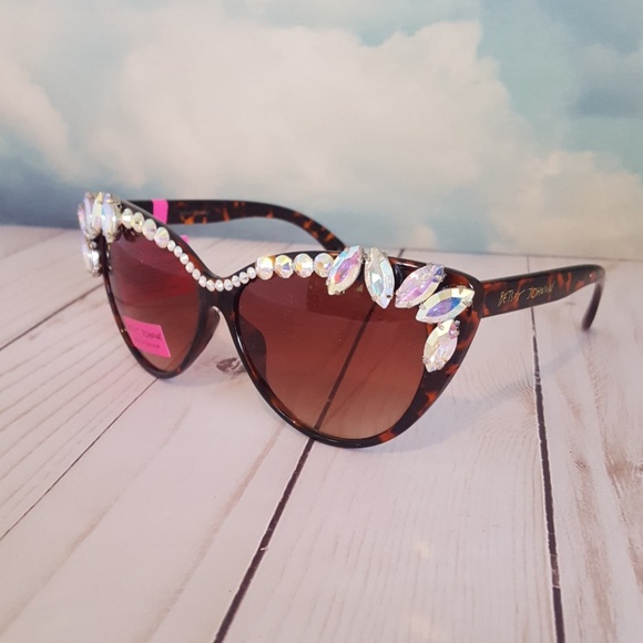 Betsey Johnson Cat Eye Sunglasses AB Crystals - Picture 2 of 8